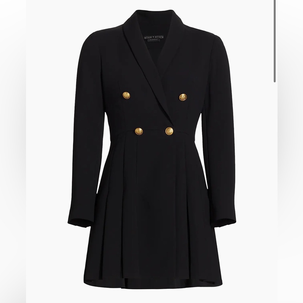 Alice + Olivia Black Long Sleeve Double-Breasted Blazer Dress with Gold Buttons